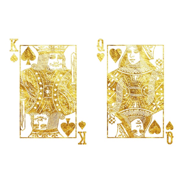 Gold King of Spades - Queen of Hearts Face Card PNG - Digital Art Print Playing Cards Graphic Bundle - Digital Download Files