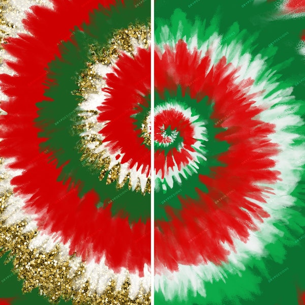 Red, Green, White + Gold Glitter Christmas Tie-Dye PNG Background Texture - Xmas Tie-Dye Digital Paper Download Files