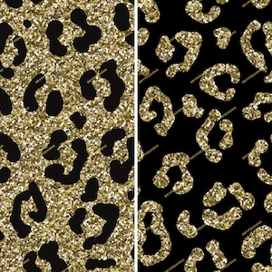 Schwarz + Gold Glitter Seamless Leopard Print Hintergrund Muster - Glitter Textured - Digitaler Download Dateien