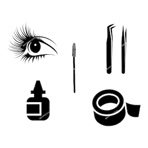 Lash Tool Icons PNG + SVG Bundle -  Lash Artist Branding - Black Lash Icons, Lash Adhesive, Tweezers, Spoolie PNG Digital Download Files