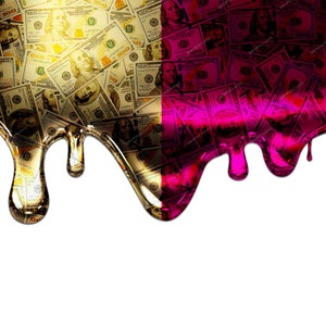 Pink + Gold Dripping Money PNG Overlay Sfondo digitale - Liquid Gold Money Drip 100 Dollar Bills - Digital Download Files