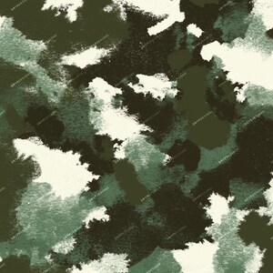 Puede incluir: Patrón de camuflaje abstracto en tonos de verde, blanco y negro. El patrón recuerda al camuflaje militar.