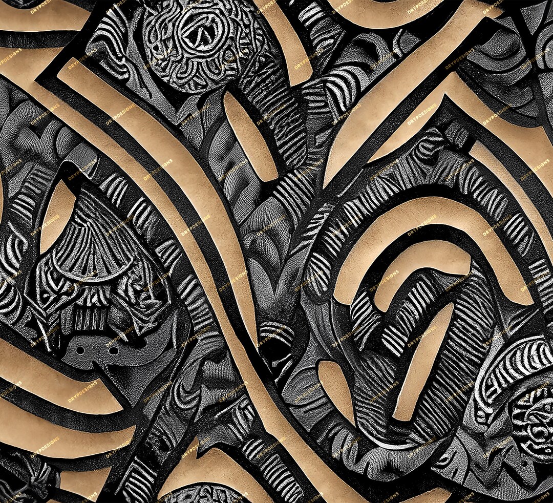 Black + Gold Polynesian Tribal Seamless Pattern - Primitive Tribal ...