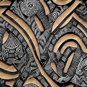 Black + Gold Polynesian Tribal Seamless Pattern - Primitive Tribal Digital Paper Background PNG - Instant Digital Download Files