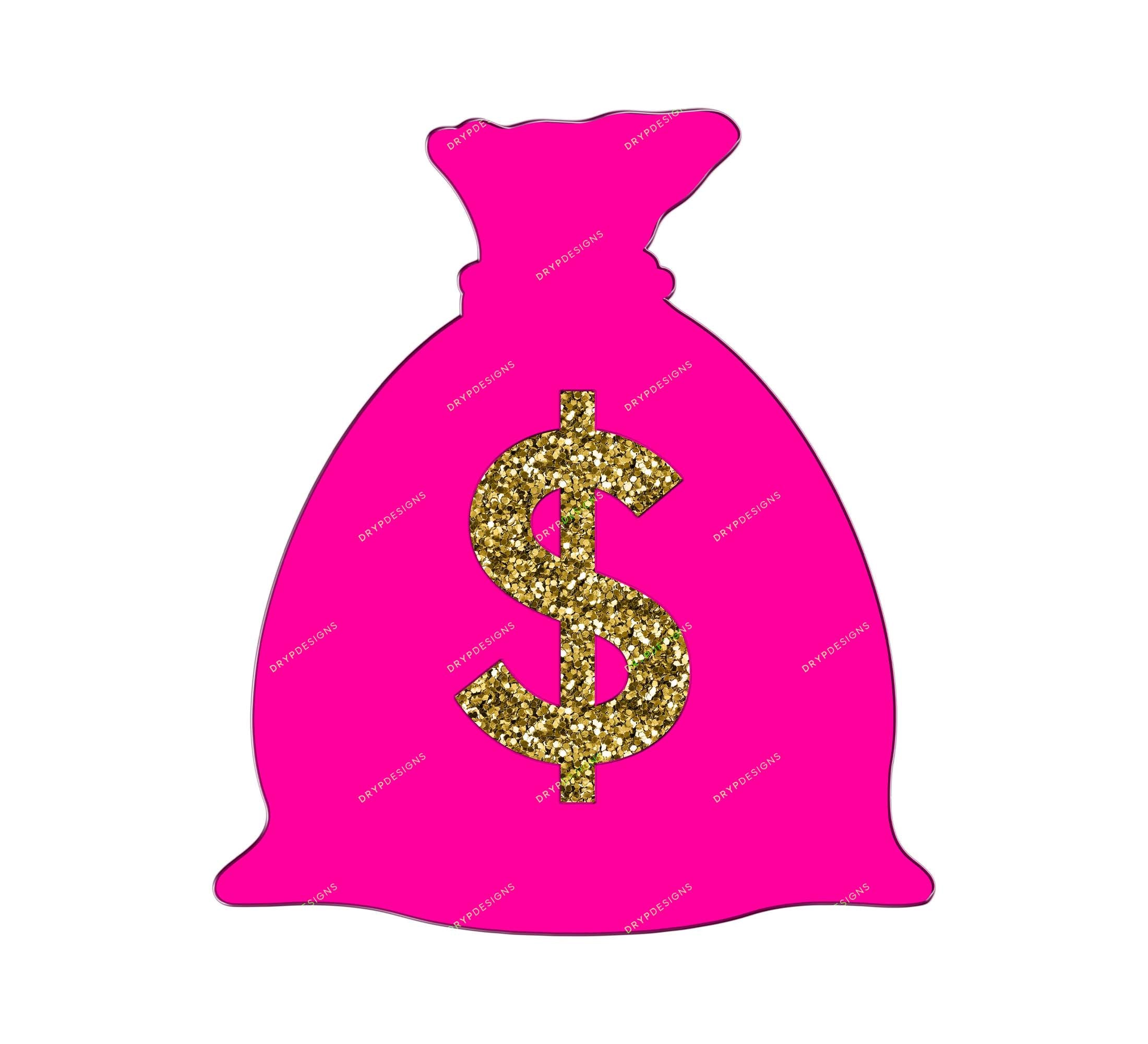 Pink Money Bag PNG Graphic Gold Glitter Money Sign 