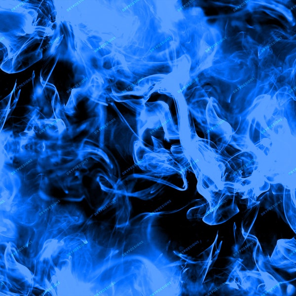 Vibrant Blue Smokey Flames Seamless Digital Paper Background Texture - Black + Blue Fire PNG Background - Digital Download Files
