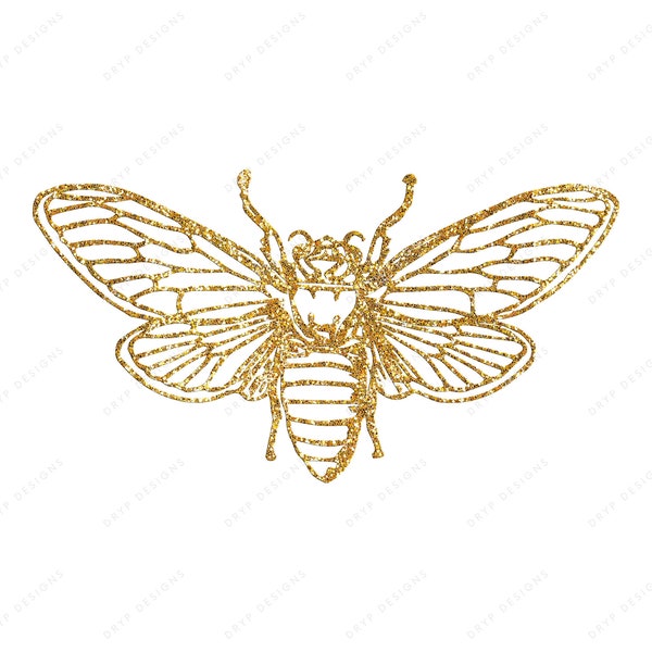 Gold Glitter Bee PNG - Transparent Gold Bee Outline Clipart Digital Download File