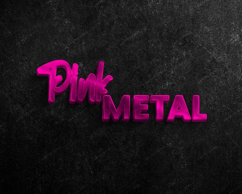 May include: Pink Metal text in a 3D style against a dark gray background.