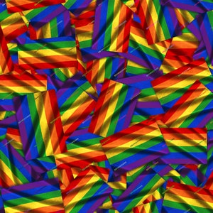 Puede incluir: Un patrón colorido de rayas arcoíris superpuestas. Las rayas están dispuestas en un patrón aleatorio y crean un diseño vibrante y dinámico.