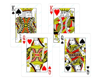 King + Queen of Hearts and Spades Playing Cards PNG Graphic Bundle - King Queen Cards Digital Art Print - Fichiers de téléchargement numérique