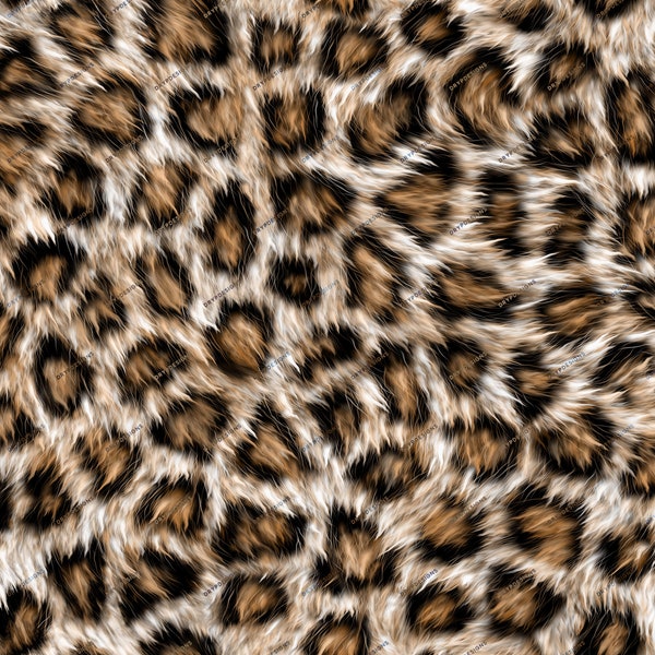 Realistic Leopard Print Seamless Digital Paper Background Texture - Black + Brown Soft Faux Fur PNG - Instant Digital Download Files