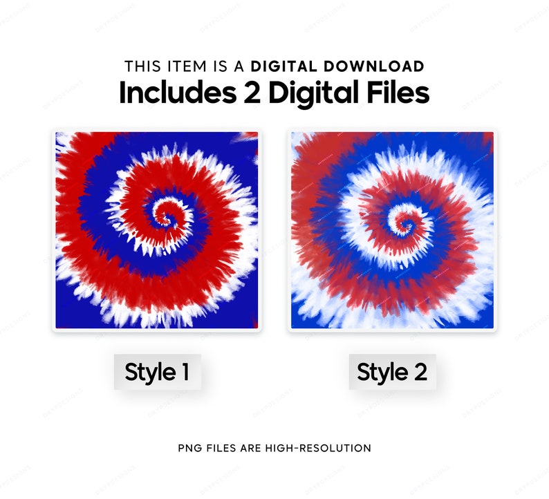 Pu&ograve; includere: Due file digitali di motivi tie-dye rosso, bianco e blu. Il primo motivo ha uno sfondo blu con una spirale bianca e rossa. Il secondo motivo ha uno sfondo bianco con una spirale blu e rossa.  "Questo articolo &egrave; un download digitale. Include 2 file digitali. Stile 1. Stile 2. I file PNG sono ad alta risoluzione."