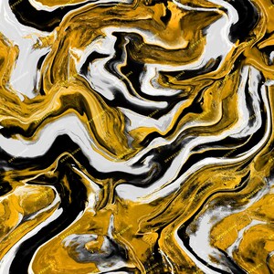 May include: Abstract background with swirling patterns in black, white, and gold. The colors blend together to create a dynamic and visually interesting design.