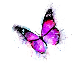 Pink + Purple Watercolor Butterfly PNG Graphic - Digital Download File