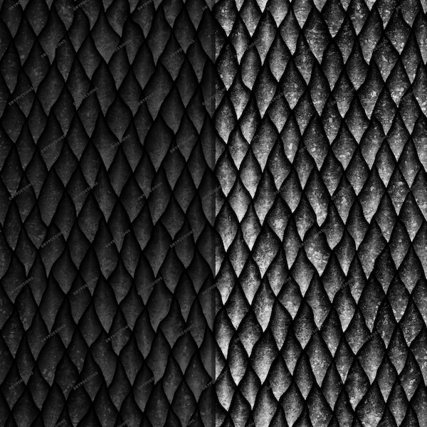 Black Dragon Scales Seamless Digital Paper Background Texture - Matte Black + White Wallpaper PNG - Instant Digital Download Files