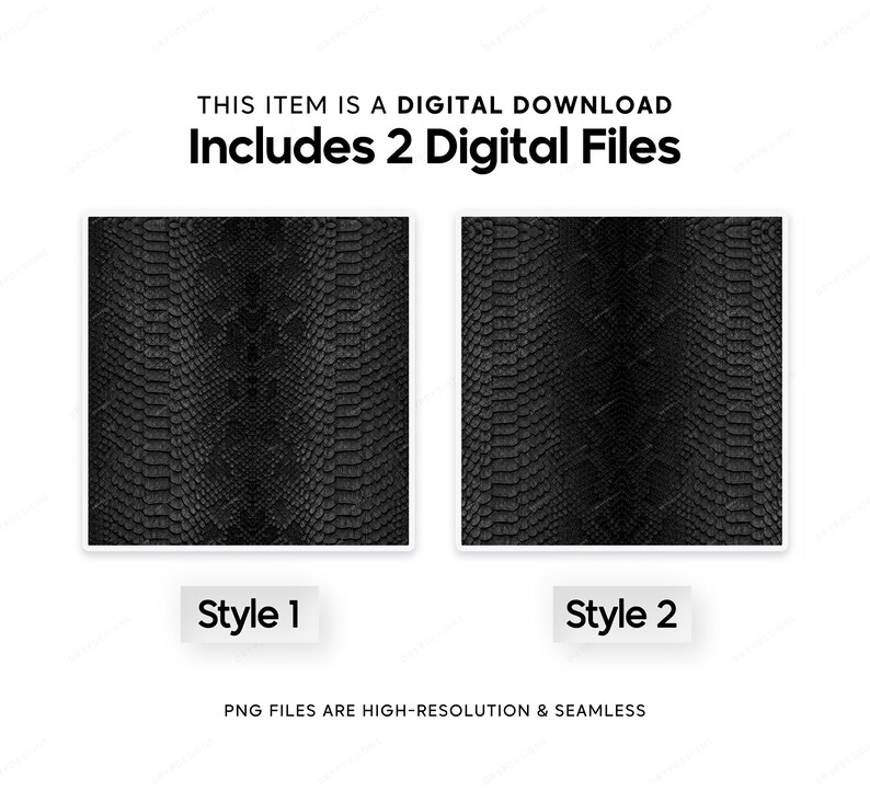 May include: Two digital seamless patterns of black snake skin. The patterns are high-resolution and perfect for digital projects.