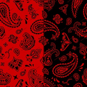 Rode + zwarte Bandana naadloze achtergrondpatroon - klassieke vet Paisley stof digitaal papier PNG - Instant digitale downloadbestanden