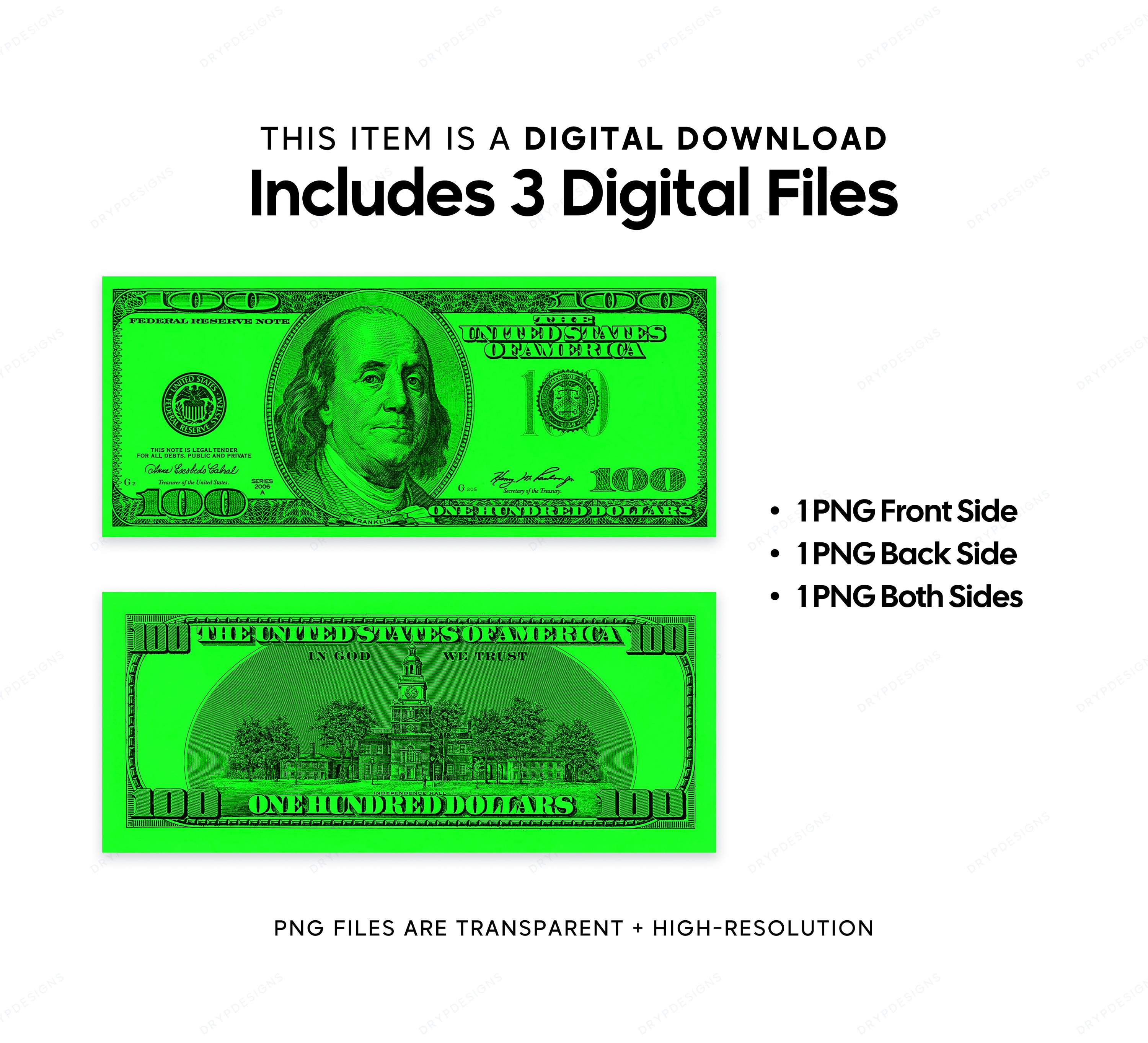 Lime Green 100 Dollar Bill Money PNG Graphic - US One Hundred Dollar ...