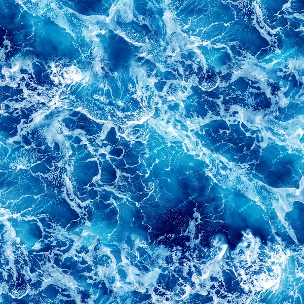 Ocean Water Seamless Background Texture - Deep Blue Ocean Waves Seamless Digital Paper PNG - Digital Download Files