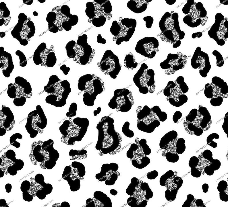 Black Silver Glitter Leopard Print PNG Seamless Leopard Etsy