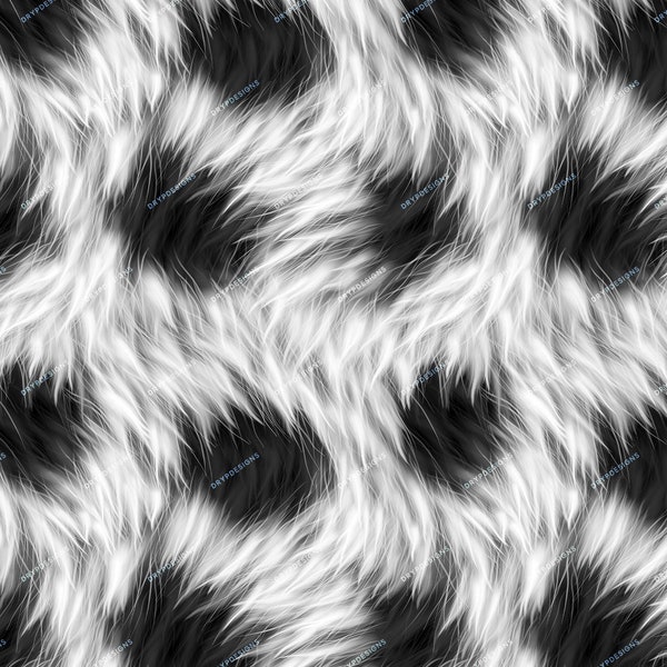 Black + White Spotted Animal Fur Seamless Digital Paper Background Texture - Realistic Faux Fur Animal Print - Digital Download Files