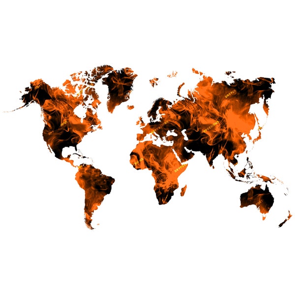 World on Fire - Burning World Map PNG Graphic - Fire Textured Map of World Transparent PNG - Digital Download Files