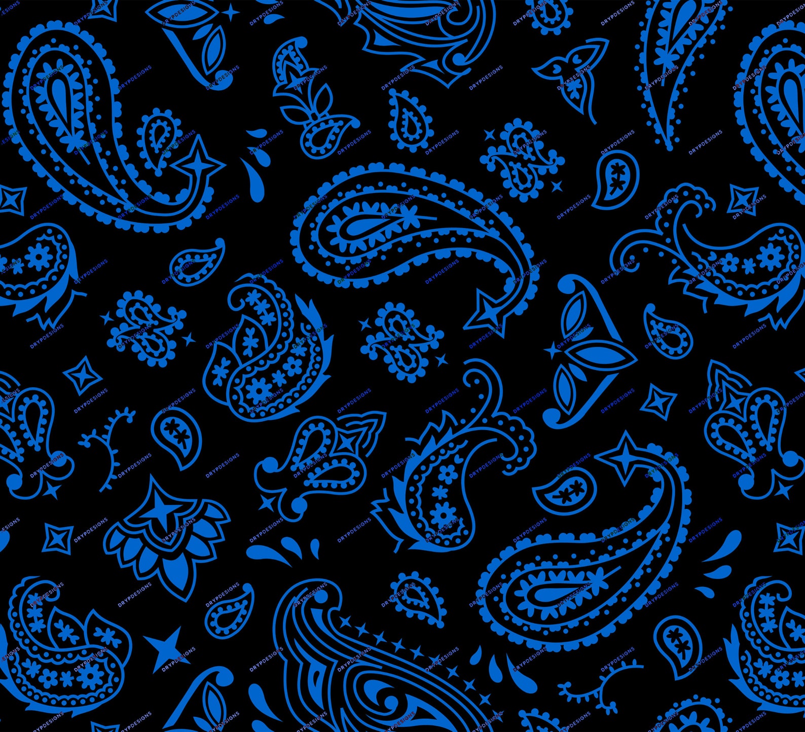 Blue + Black Bandana Seamless Background Pattern - Classic Bold Paisley ...