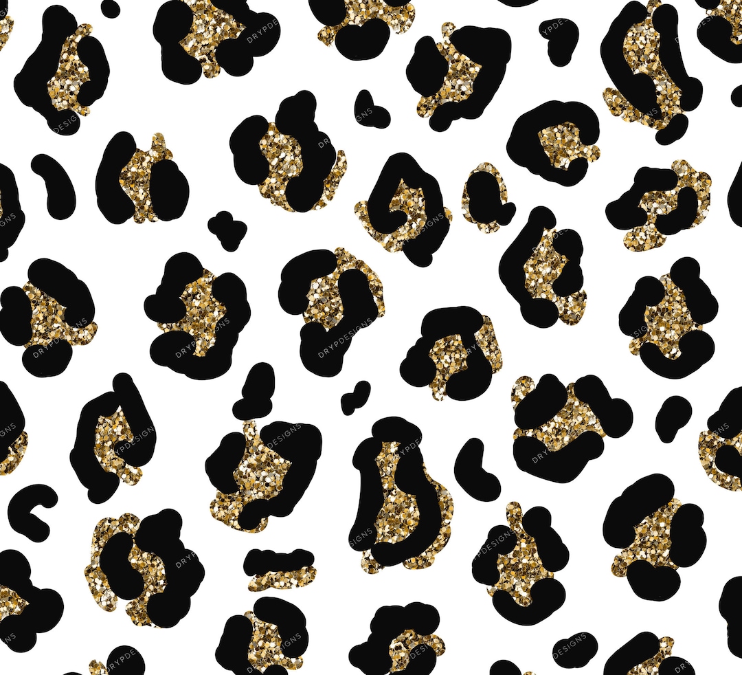 Black Gold Glitter Leopard Print PNG Seamless Leopard Pattern Overlay