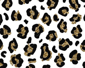 Black + Gold Glitter Leopard Print PNG - Seamless Leopard Pattern Overlay - Transparent PNG Digital Download File