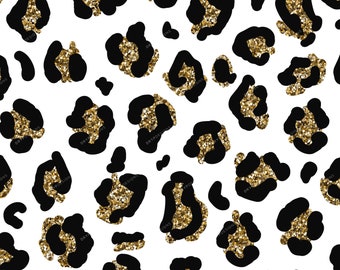 Black + Gold Glitter Leopard Print PNG - Seamless Leopard Pattern Overlay - Transparent PNG Digital Download File