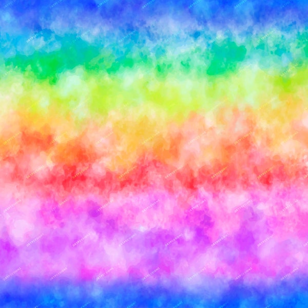 Rainbow Watercolor Tiedye Blend Seamless Digital Paper Background - Vibrant Cloudy Rainbow Ombre Stripes PNG - Digital Download Files