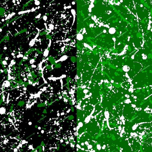 Green Paint Splatter Seamless Digital Paper Background Pattern - Black + White + Green Splattered Wallpaper - Instant Digital Download Files
