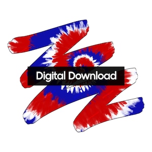 Pu&ograve; includere: Download digitale di un design tie-dye rosso, bianco e blu a forma di zig-zag.