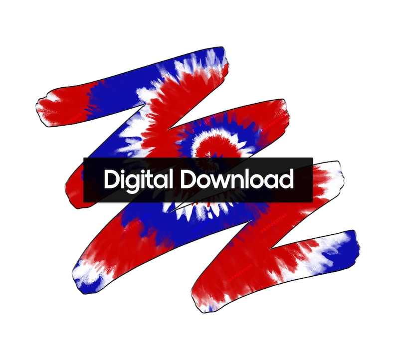 Pu&ograve; includere: Download digitale di un design tie-dye rosso, bianco e blu a forma di zig-zag.