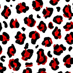 Zwart + Rood Luipaard Print Naadloos patroon SVG + PNG digitale downloadbestanden - naadloos luipaardpatroon