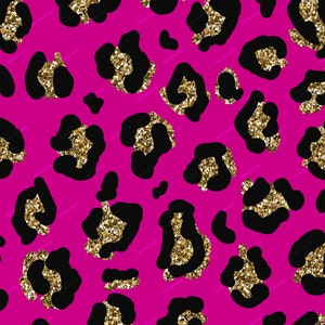 Pink + Gold Glitter Leopard Print Seamless Digital Paper Background Pattern - PNG Digital Download File