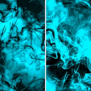 May include: Abstract digital art featuring swirling blue smoke on a black background.