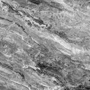 May include: A close-up of a gray and white marble texture with a swirling pattern.