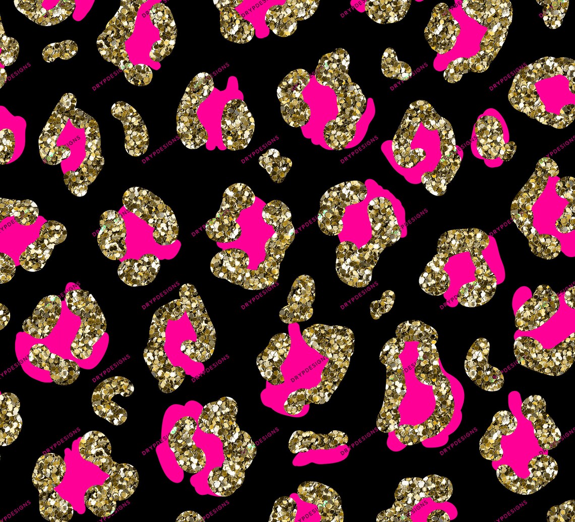 Gold Glitter + Pink Leopard Print PNG Seamless Pattern - Transparent ...