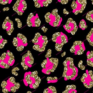 Gold Glitter + Pink Leopard Print PNG Seamless Pattern - Superposición PNG transparente - Archivo de descarga digital