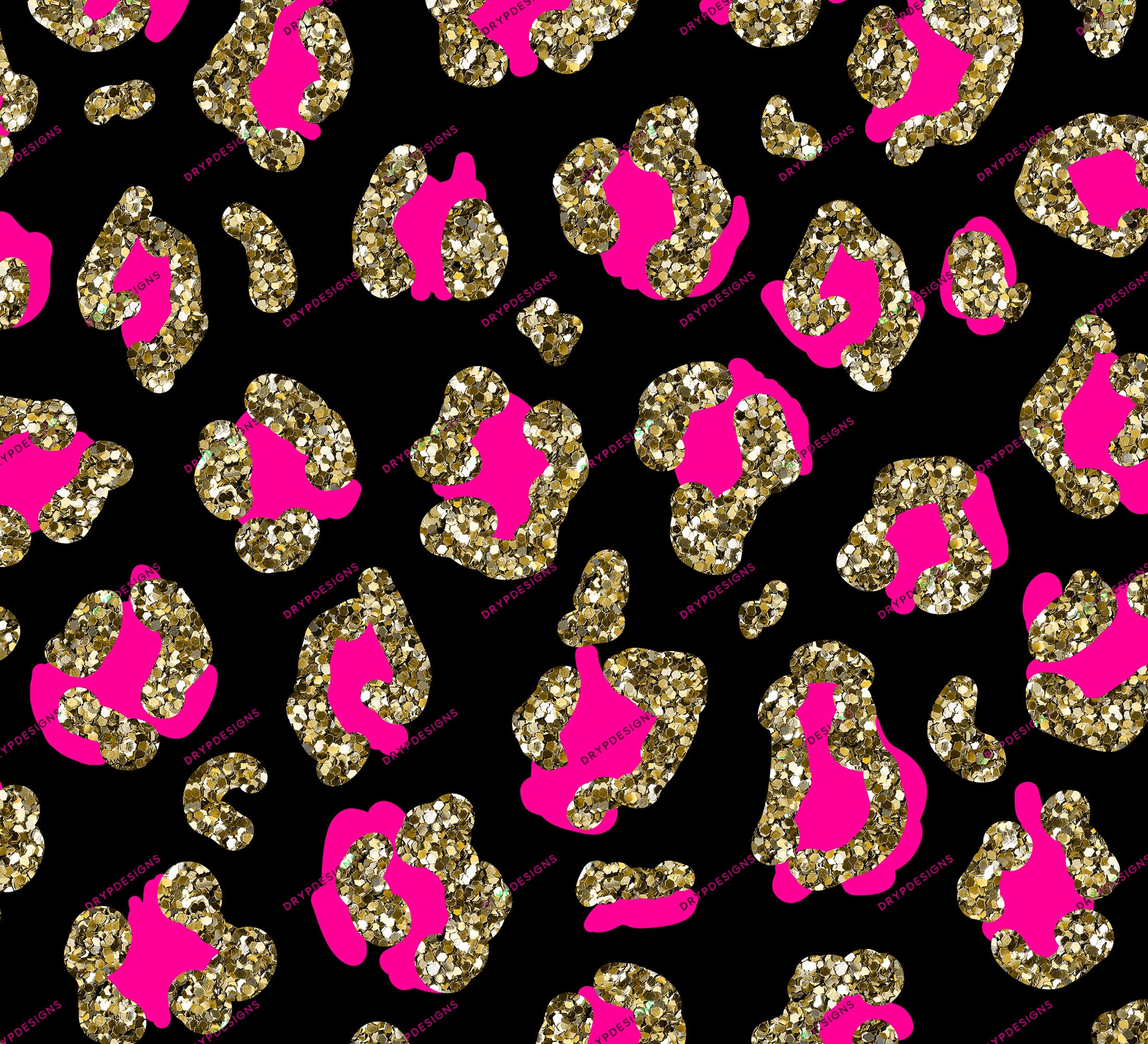 Gold Glitter + Pink Leopard Print PNG Seamless Pattern - Transparent ...