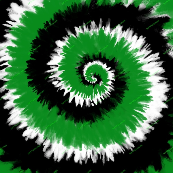 Green + White + Black Tie-Dye Swirl Digital Paper Background Pattern PNG - Digital Download Files