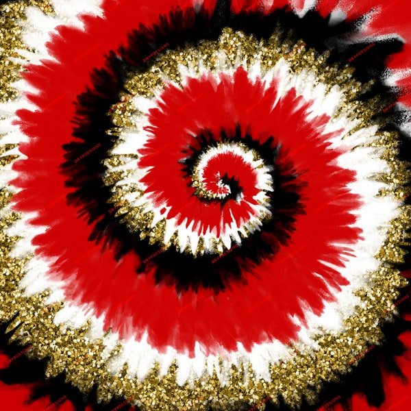 Red + Black + White + Gold Glitter Tie-Dye Swirl Digital Paper Background Texture - Digital Download Files