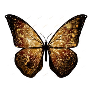 Gold Glitter Butterfly PNG Graphic Bundle - Transparent Butterfly Clipart - Digital Download Files