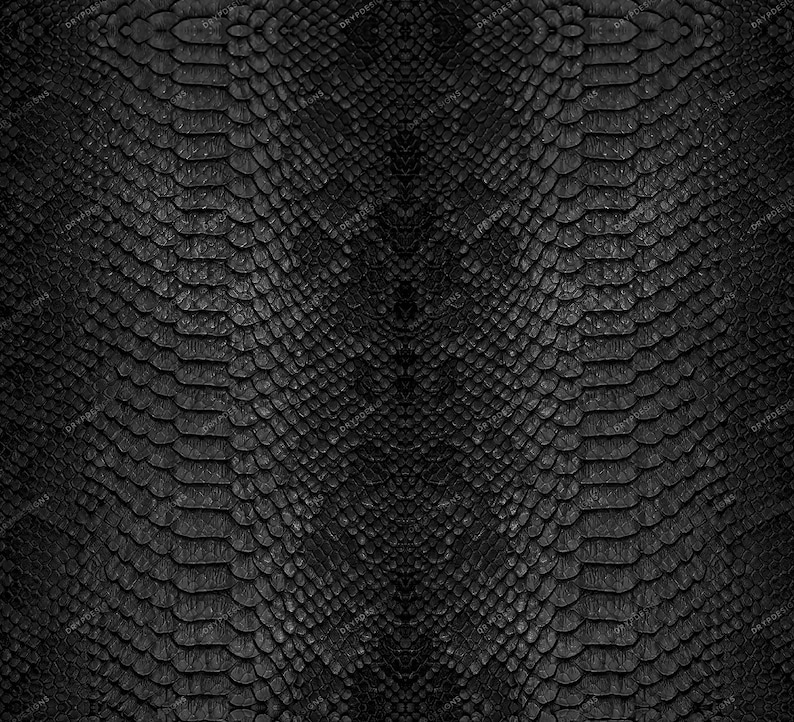 May include: Black textured snakeskin pattern. The pattern is symmetrical and has a repeating design of scales.