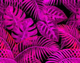 Patrón de fondo de papel digital sin costuras de plantas tropicales de neón rosa - Fondo de pantalla de hojas fluorescentes Archivos de descarga digital PNG