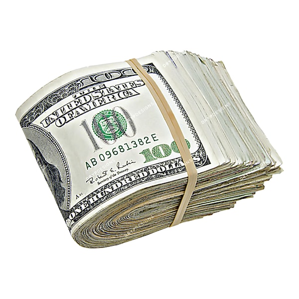 Banded Money Stack of Hundred Dollar Bills PNG Graphic - Transparent Digital Download File
