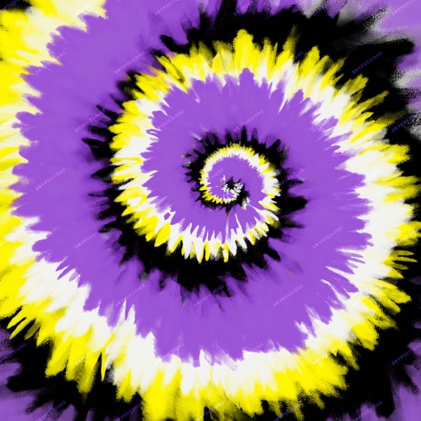 Purple + Yellow + Black + White Tiedye Swirl Digital Paper Background Pattern - Digital Download Files