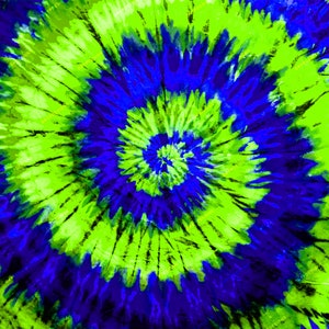 May include: A swirling tie-dye pattern in shades of green and blue. The design is reminiscent of a spiral or a vortex.