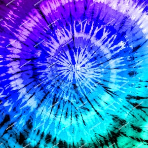 May include: A tie-dye pattern in shades of blue, purple, and white. The pattern is circular and resembles a spiral.